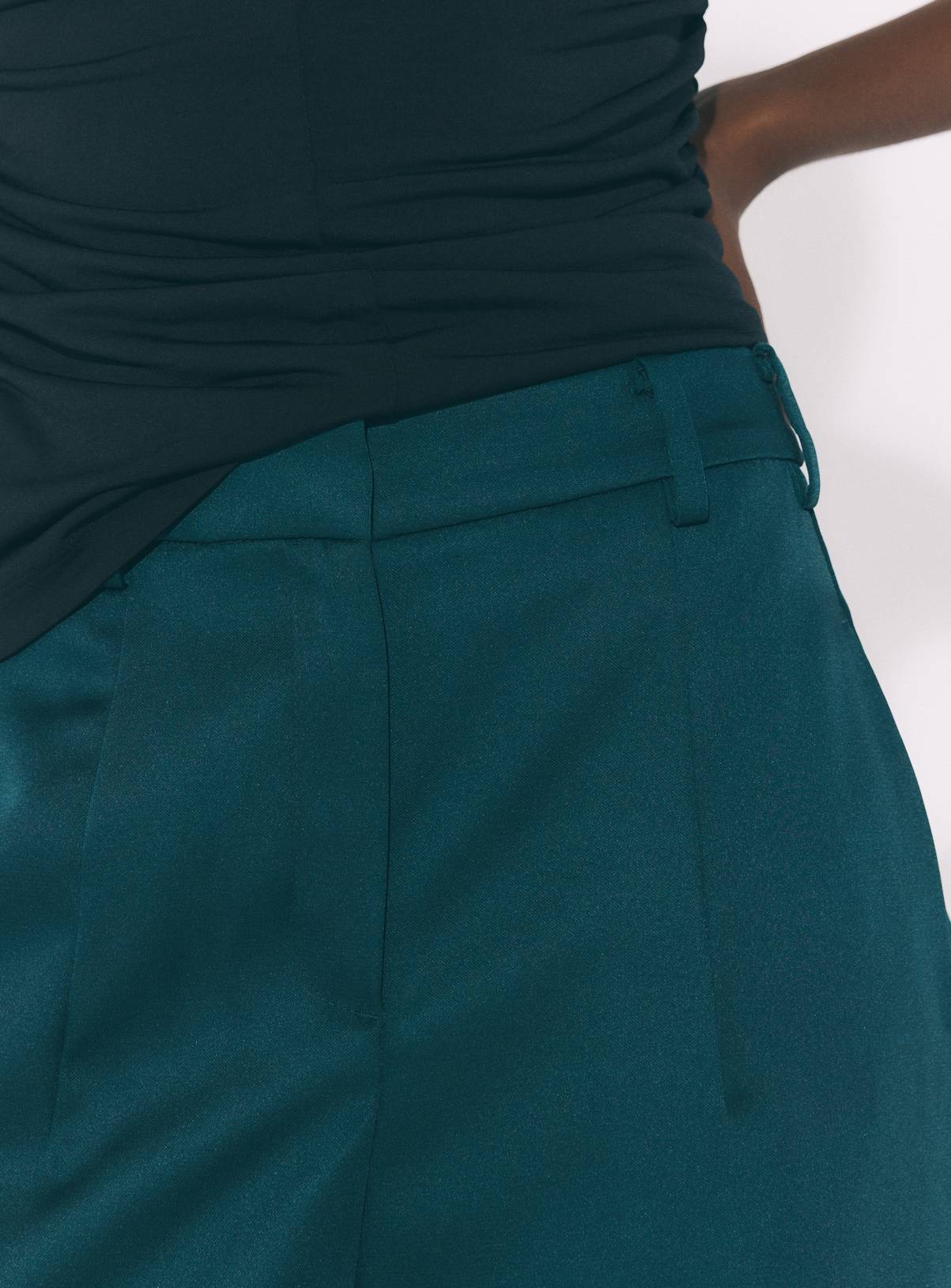 Teal Heavy Satin Barrel Leg Trousers 18 - Image 3