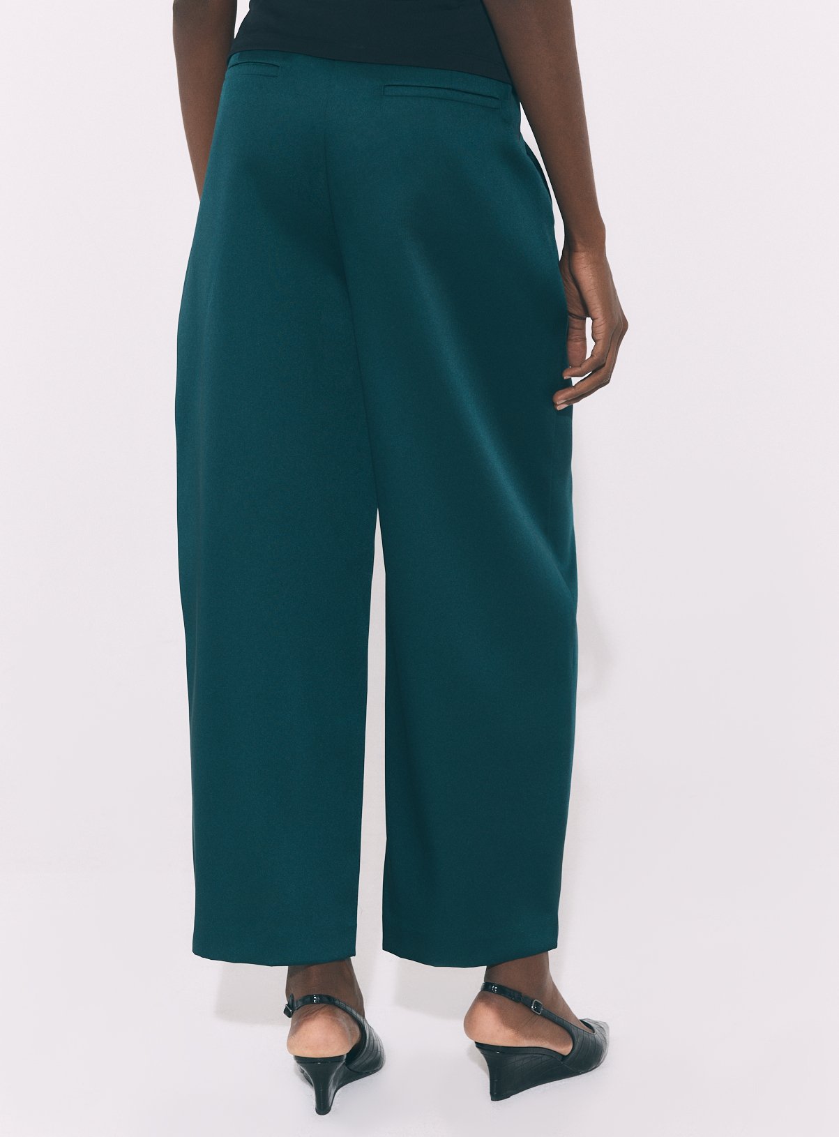 Teal Heavy Satin Barrel Leg Trousers 18 - Image 4 thumbnail