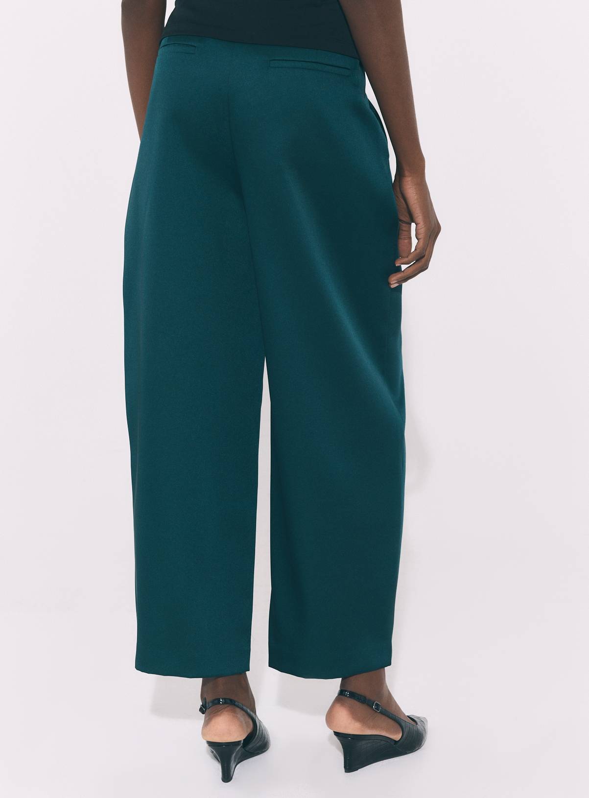 Teal Heavy Satin Barrel Leg Trousers 18 - Image 4