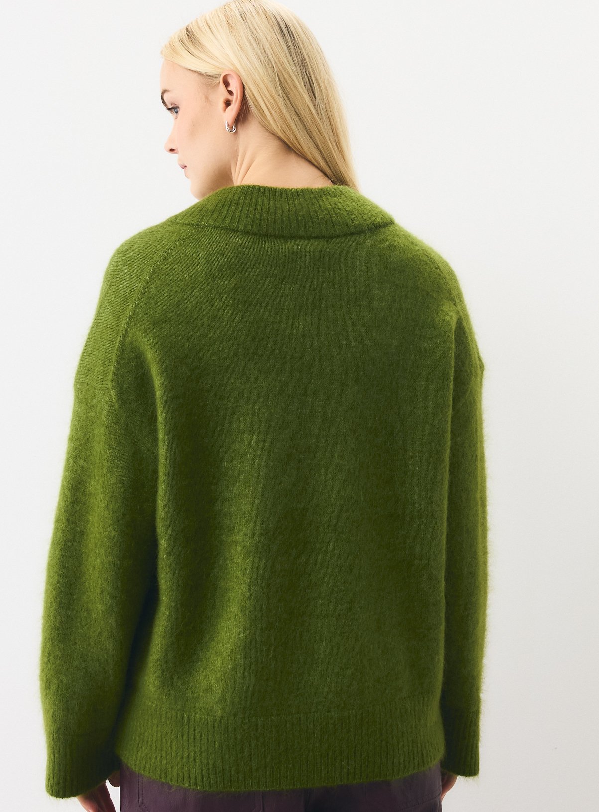 Green Mohair-Blend V-Neck Jumper L - Image 4 thumbnail