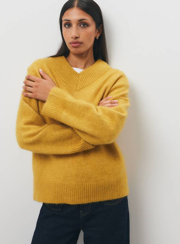Yellow Mohair-Blend V-Neck Jumper XS