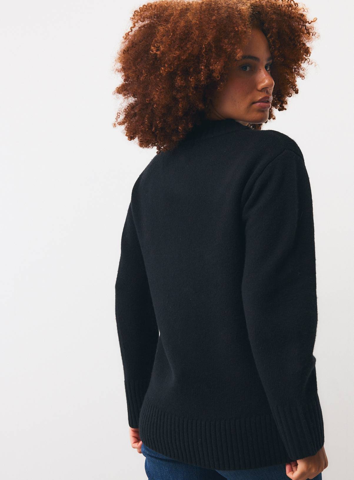 Black Pure Lambswool V-Neck Jumper XL - Image 4