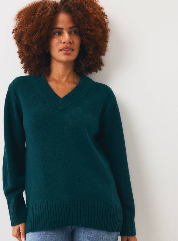 Teal Pure Lambswool V-Neck Jumper L