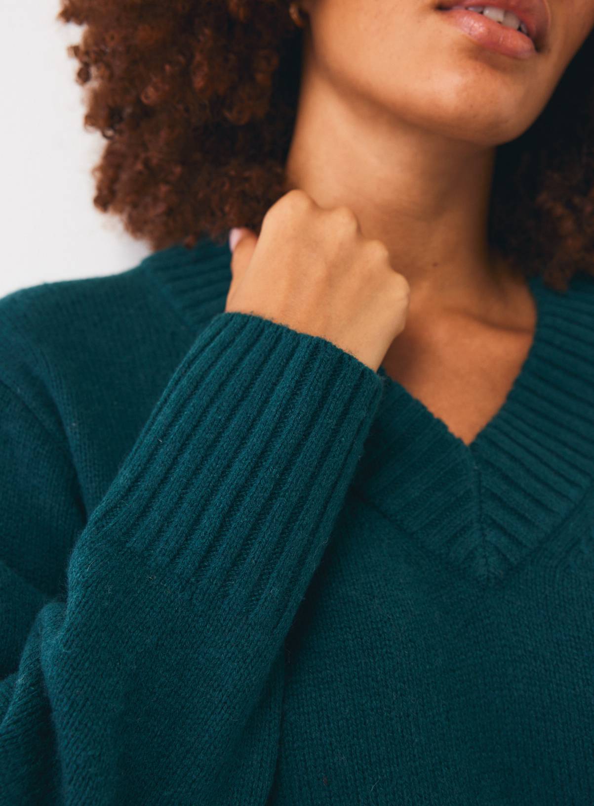 Teal Pure Lambswool V-Neck Jumper XL - Image 3