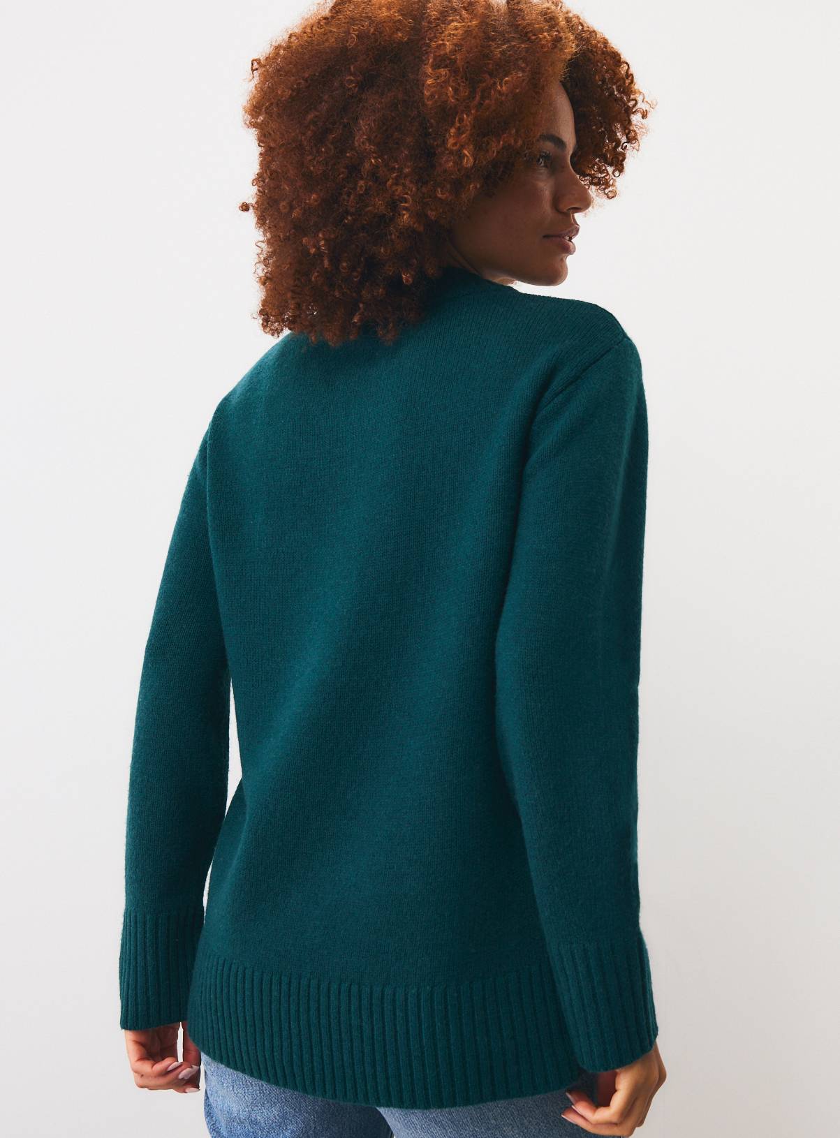 Teal Pure Lambswool V-Neck Jumper XL - Image 4