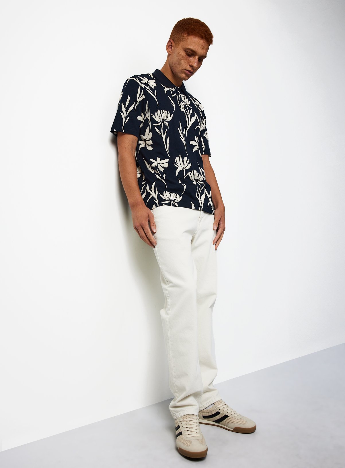 Navy Floral Print Polo Shirt XS - Image 2 thumbnail