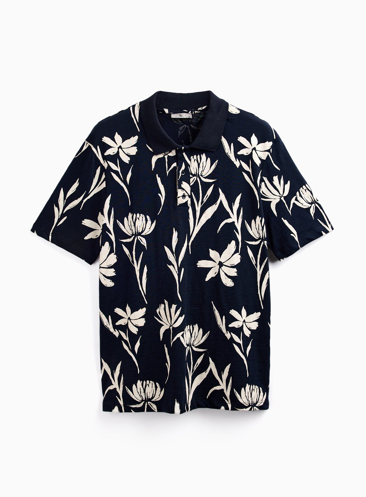 Navy Floral Print Polo Shirt XS - Image 3 thumbnail