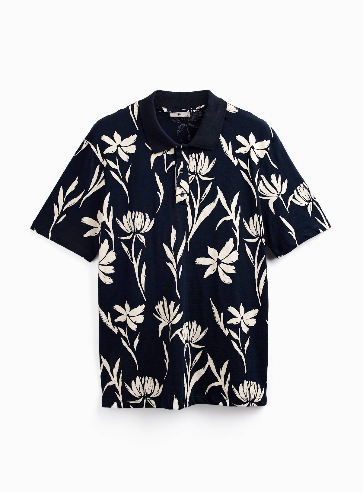 Navy Floral Print Polo Shirt XS - Image 3