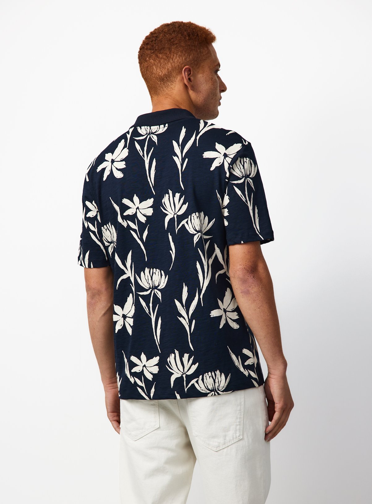 Navy Floral Print Polo Shirt XS - Image 5 thumbnail