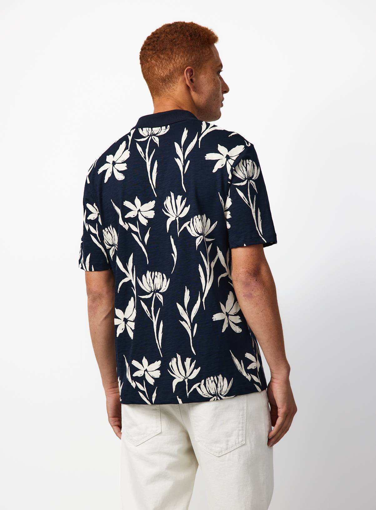 Navy Floral Print Polo Shirt XS - Image 5