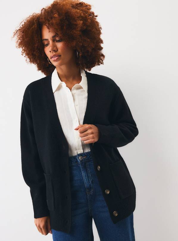 Black Pure Lambswool V-Neck Cardigan M