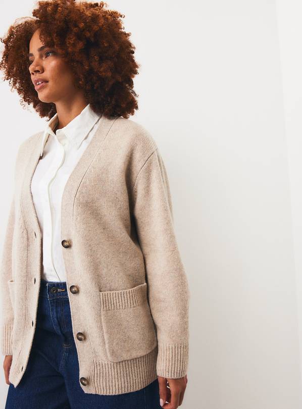 Oatmeal Pure Lambswool V-Neck Cardigan S