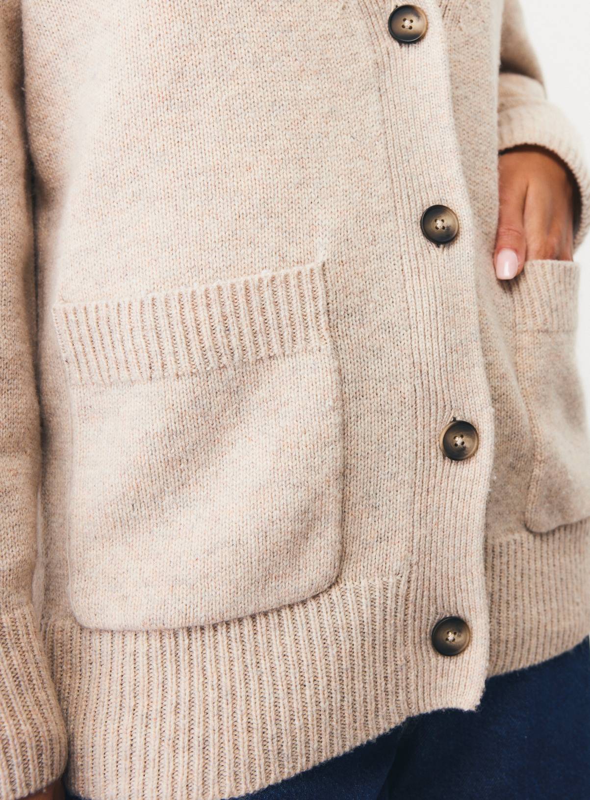 Oatmeal Pure Lambswool V-Neck Cardigan XL - Image 2