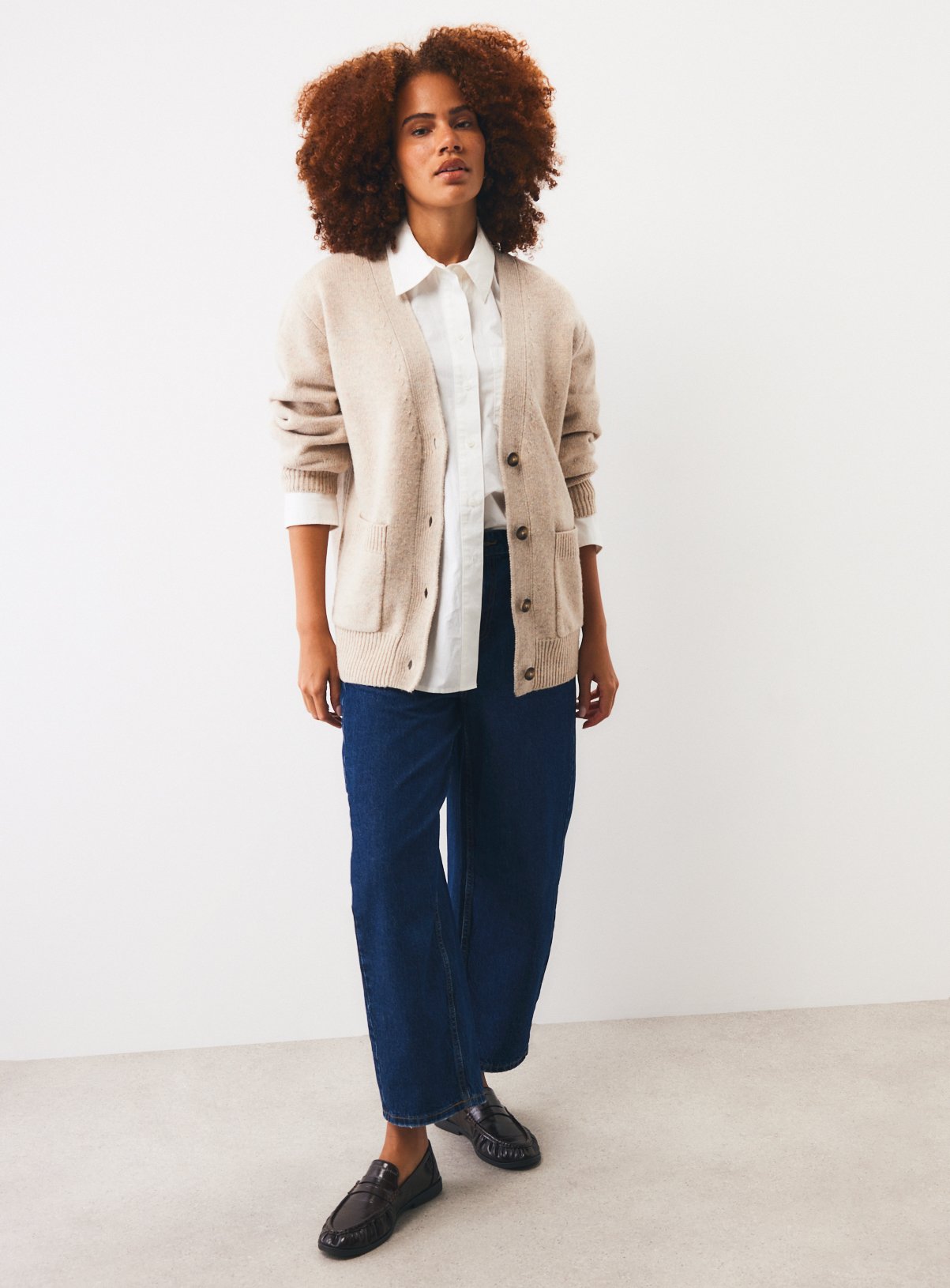 Oatmeal Pure Lambswool V-Neck Cardigan XL - Image 3 thumbnail