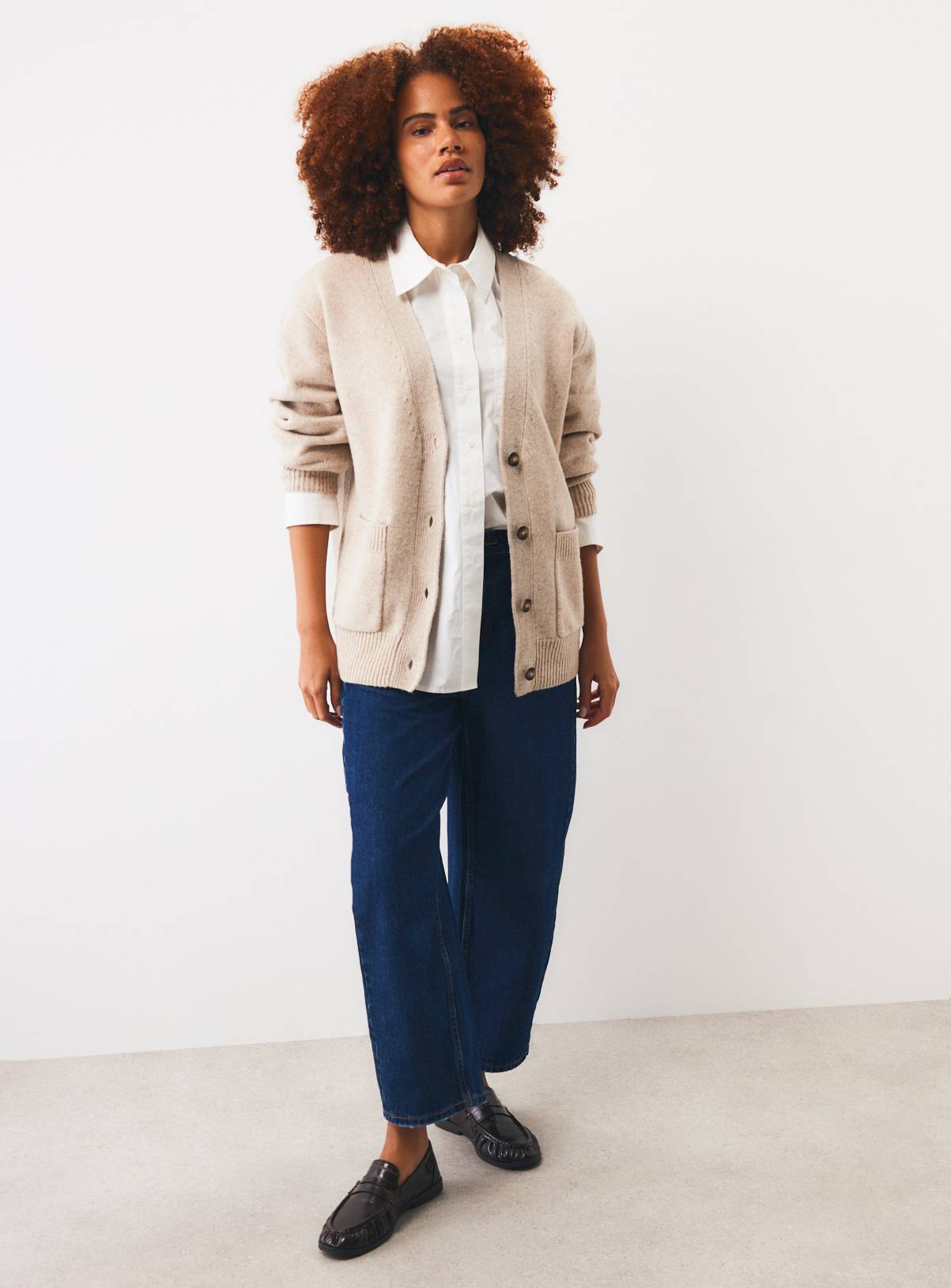 Oatmeal Pure Lambswool V-Neck Cardigan XL - Image 3
