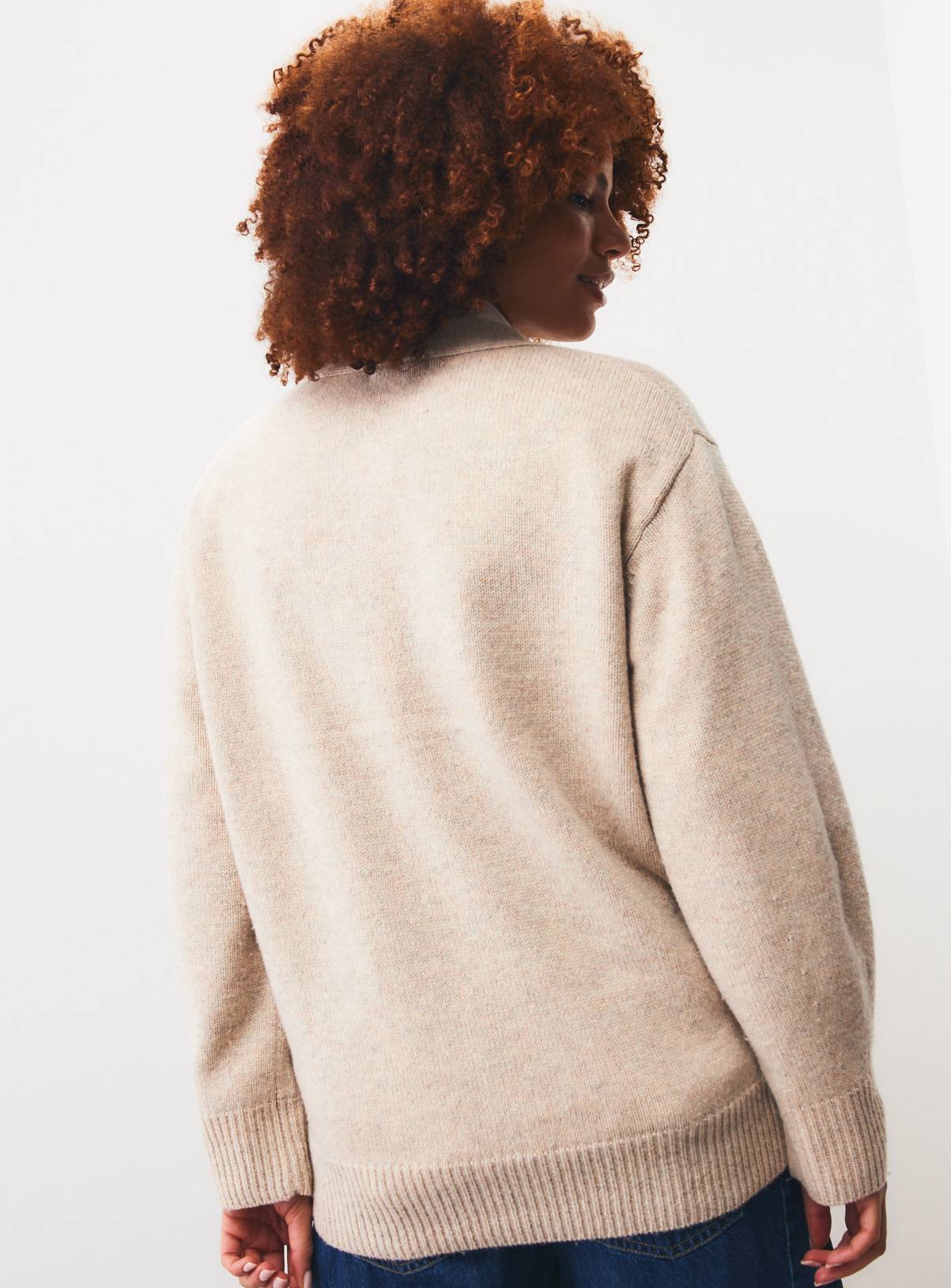 Oatmeal Pure Lambswool V-Neck Cardigan XL - Image 4