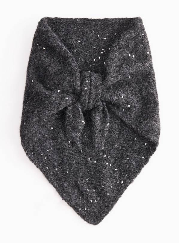 Granite Grey Sequin Triangle Knitted Scarf One Size