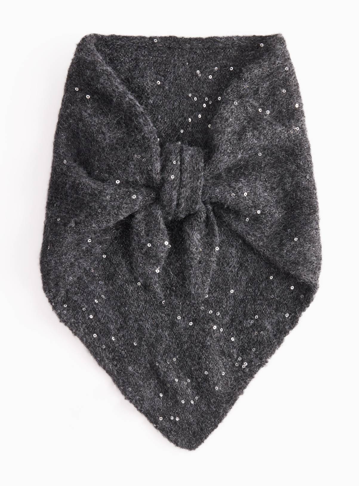 Granite Grey Sequin Triangle Knitted Scarf One Size - Image 2