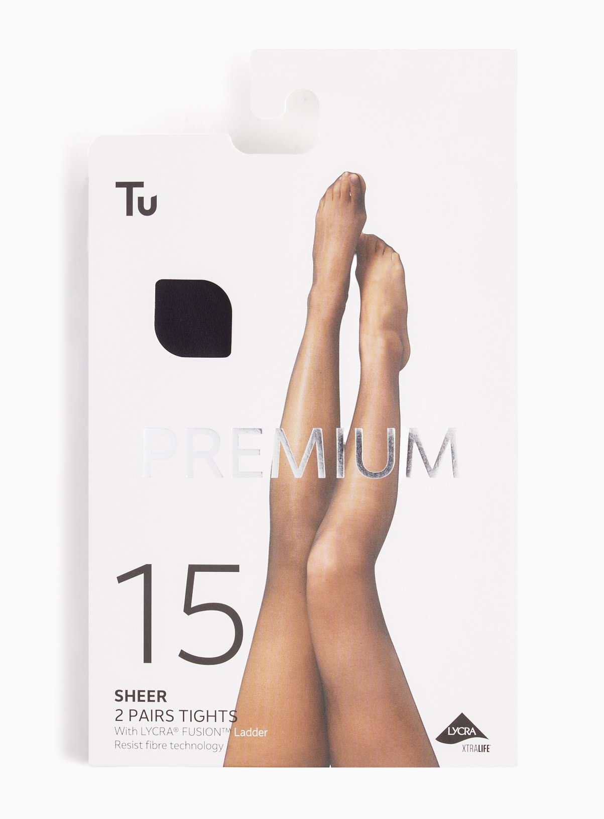 15 Denier Black Premium Sheer Tights 2 Pack S - Image 1 thumbnail
