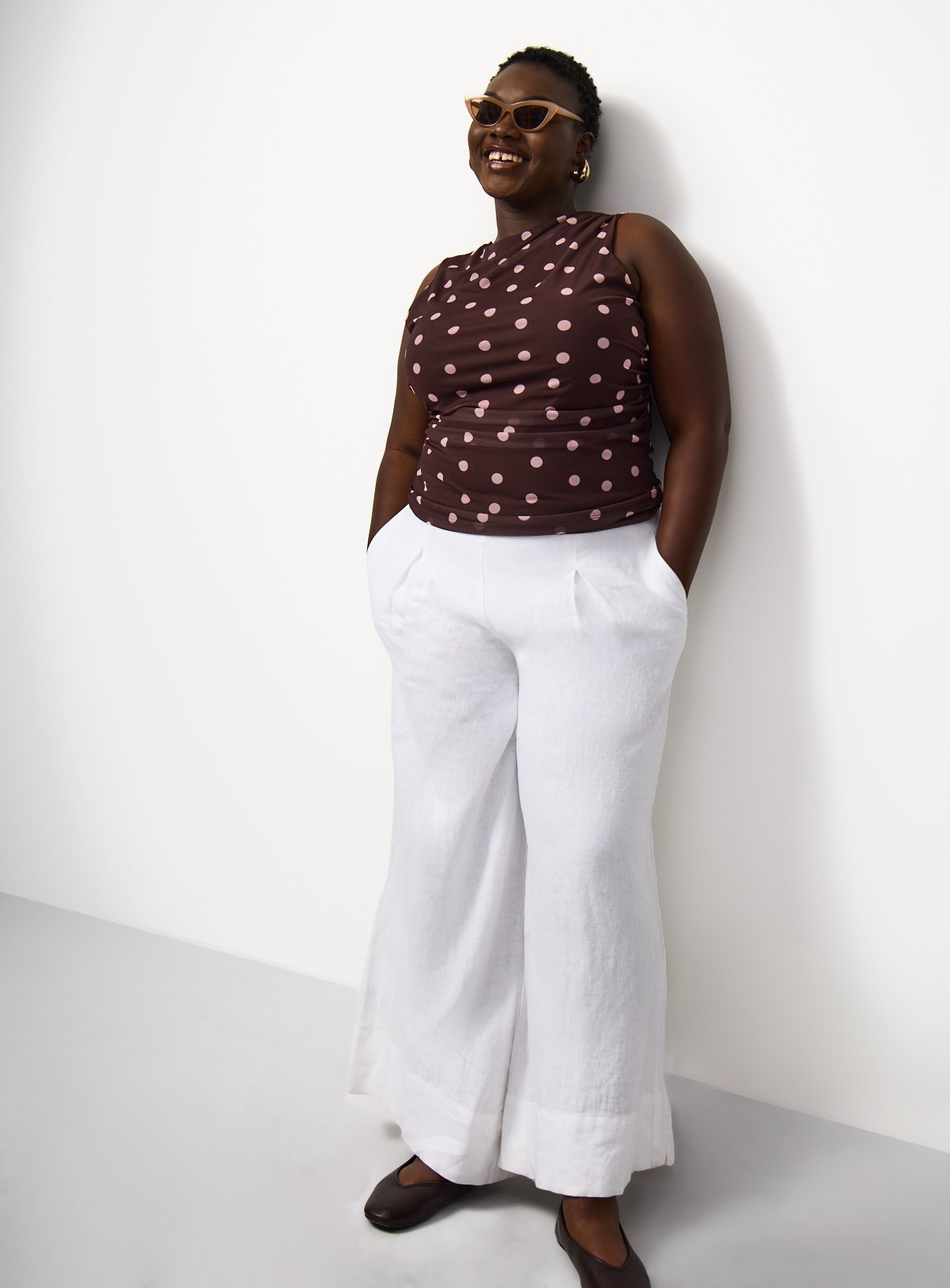 Brown Polka Dot Print Sleeveless Mesh Top 26 - Image 2 thumbnail