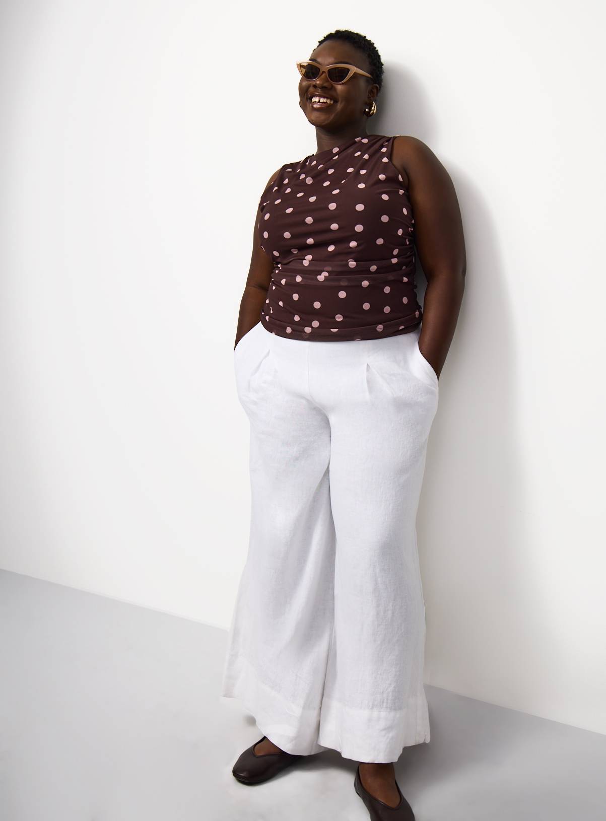 Brown Polka Dot Print Sleeveless Mesh Top 26 - Image 2