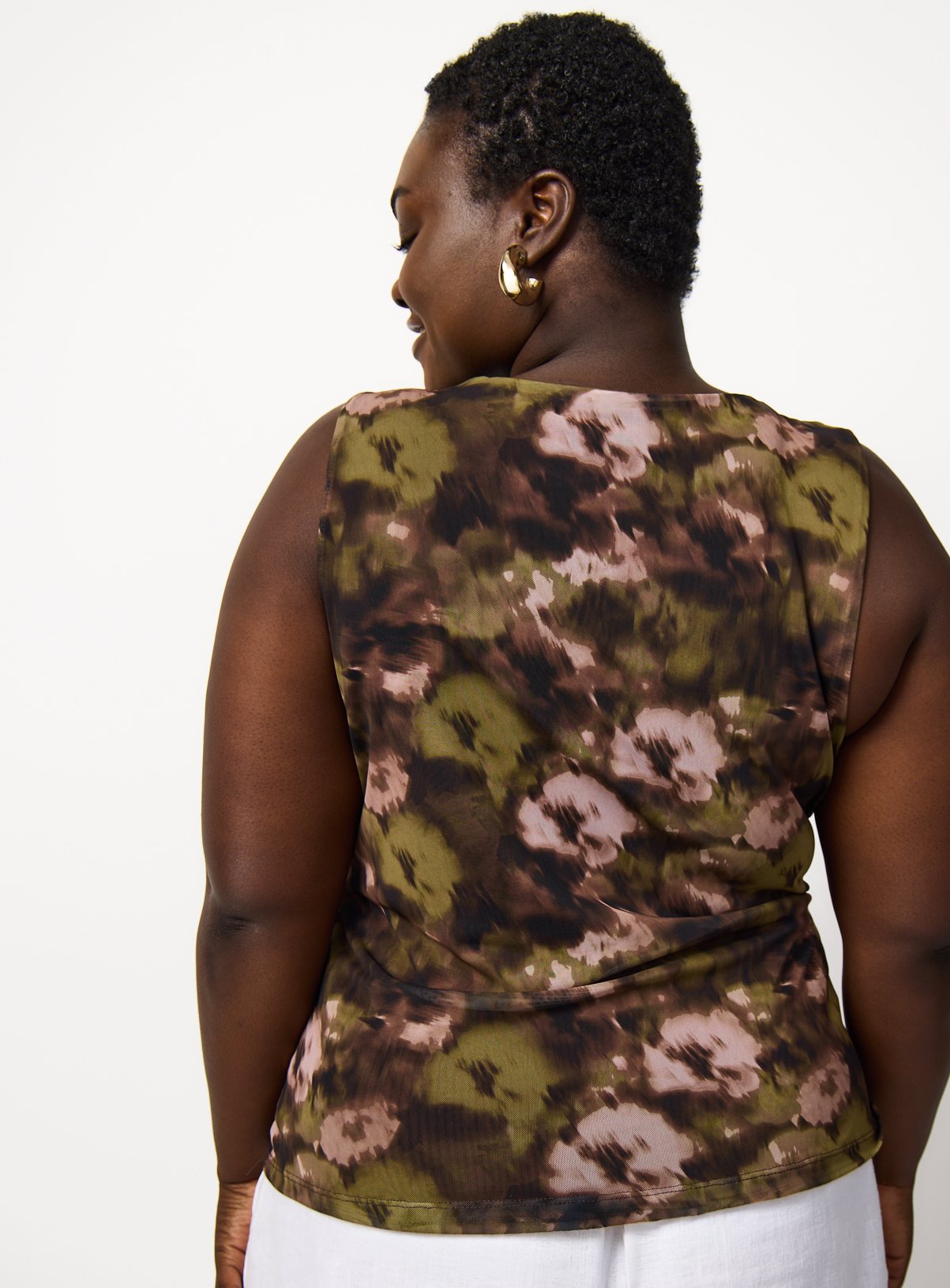 Green Floral Print Sleeveless Mesh Top 26 - Image 4 thumbnail