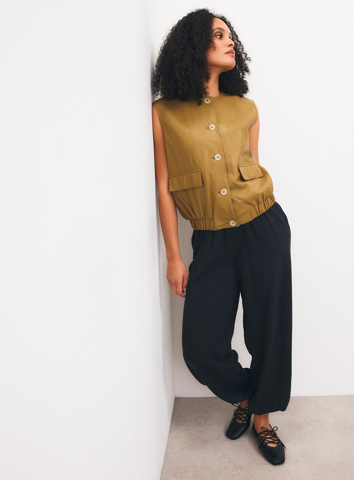 SKU:SEPT  PU BIKER GILET:Khaki:XL - Image 2 thumbnail