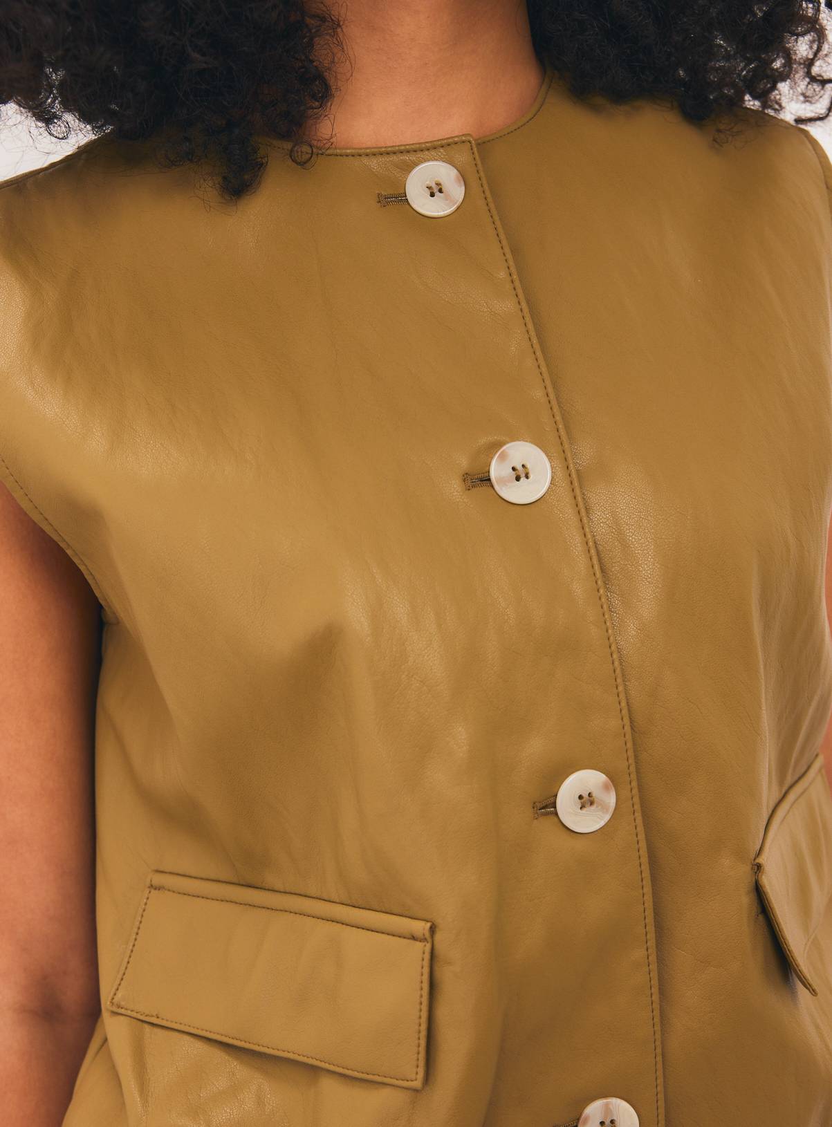 SKU:SEPT  PU BIKER GILET:Khaki:XL - Image 3