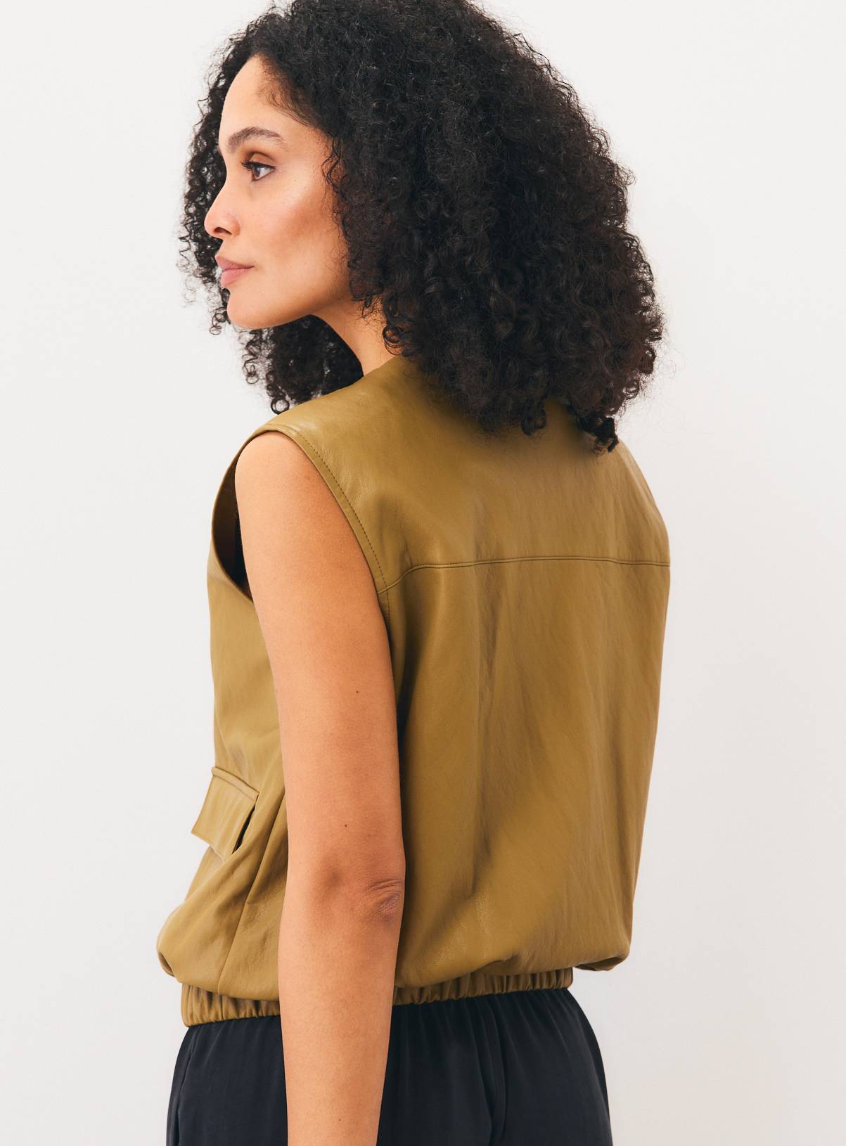 SKU:SEPT  PU BIKER GILET:Khaki:XL - Image 4