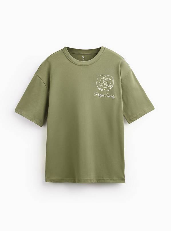 Olive Green Pretzel Society Relaxed Fit T-Shirt S