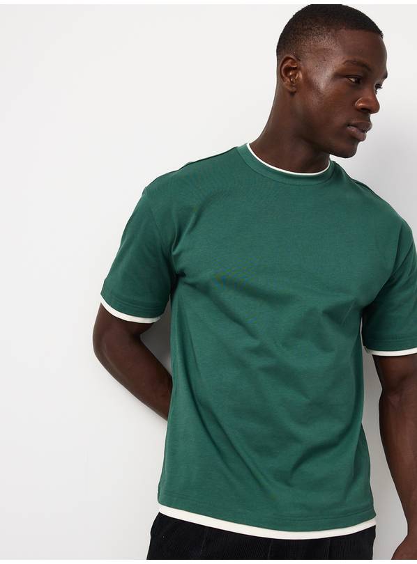 Green Relaxed Mock Neck T-Shirt L