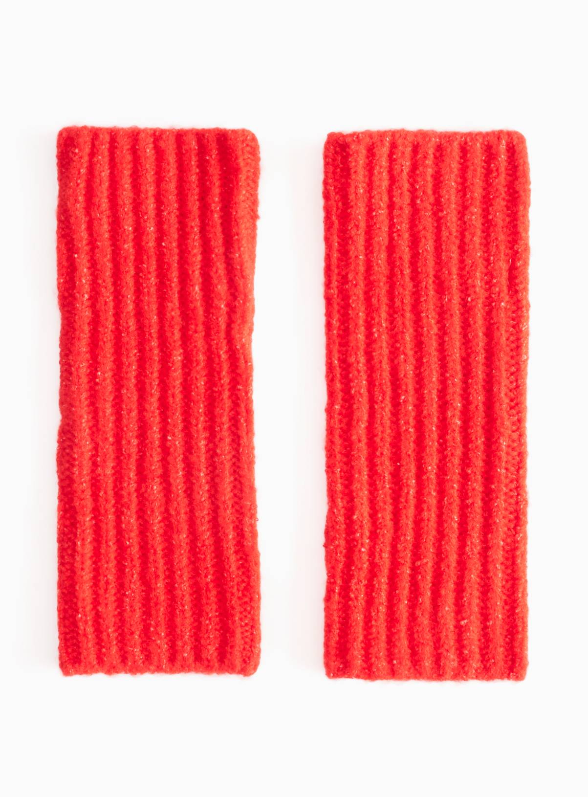 Red Ribbed Knitted Fingerless Gloves One Size - Image 1