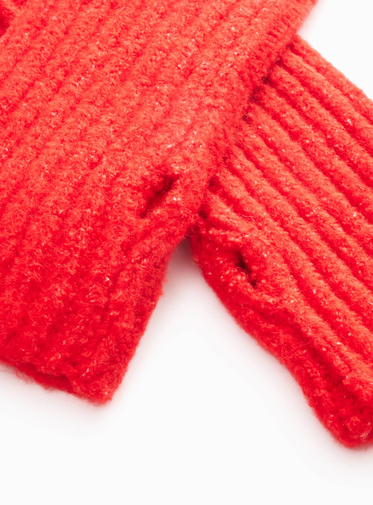 Red Ribbed Knitted Fingerless Gloves One Size - Image 2