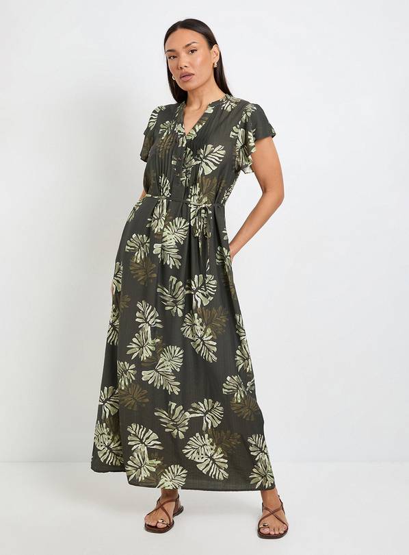WALLIS Palm Print Pintuck Maxi Dress 8