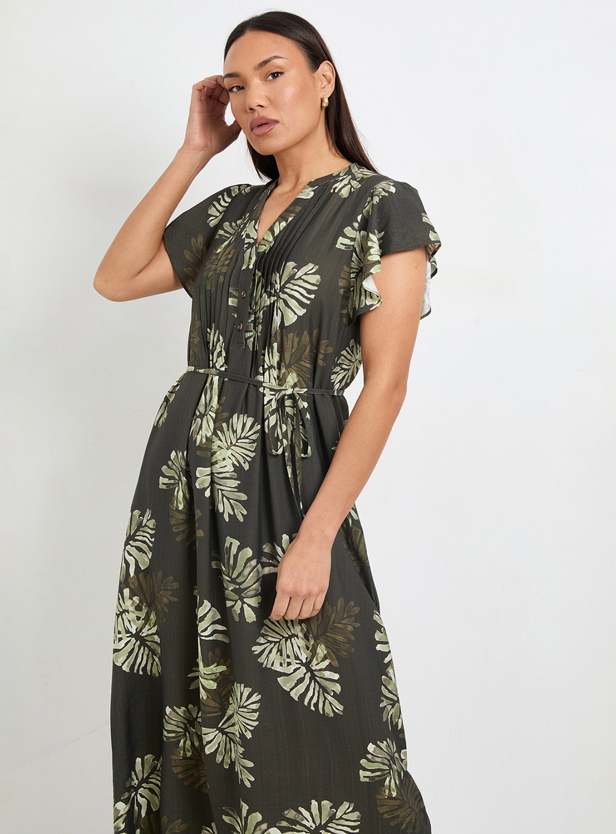 WALLIS Palm Print Pintuck Maxi Dress 8 - Image 2 thumbnail