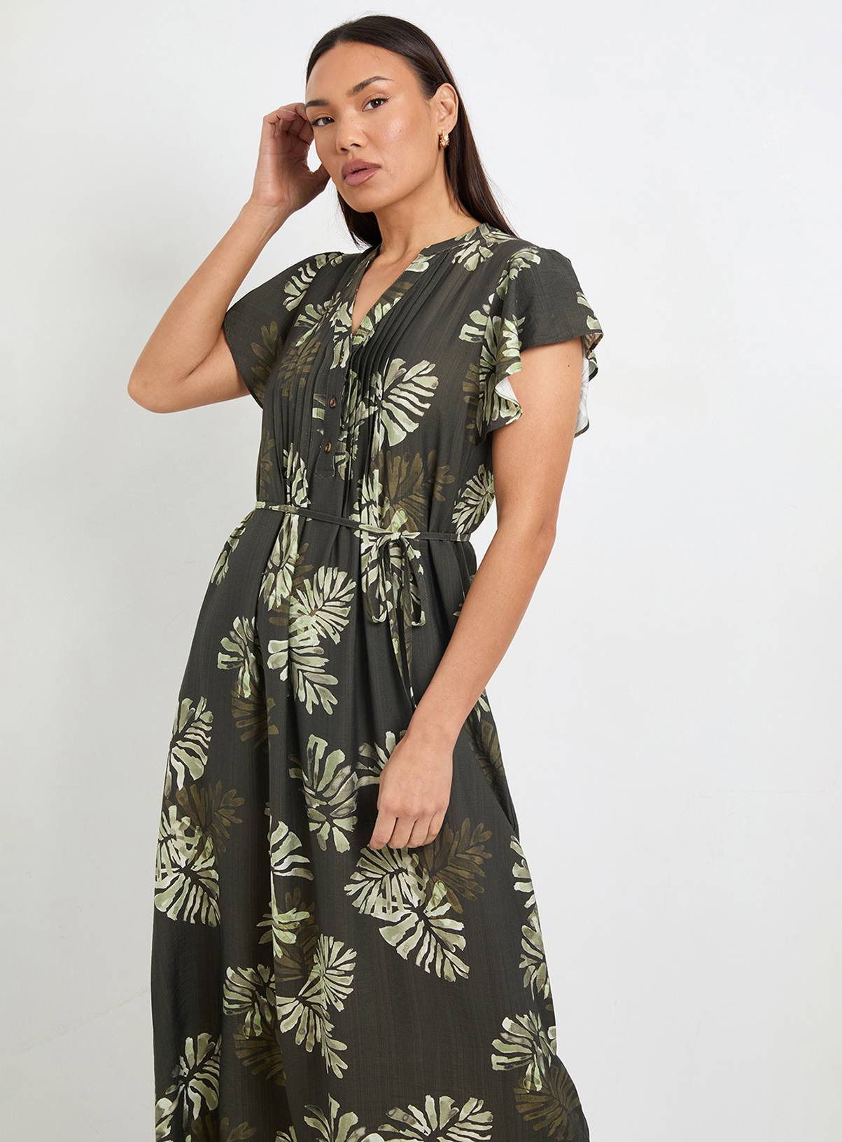 WALLIS Palm Print Pintuck Maxi Dress 8 - Image 2