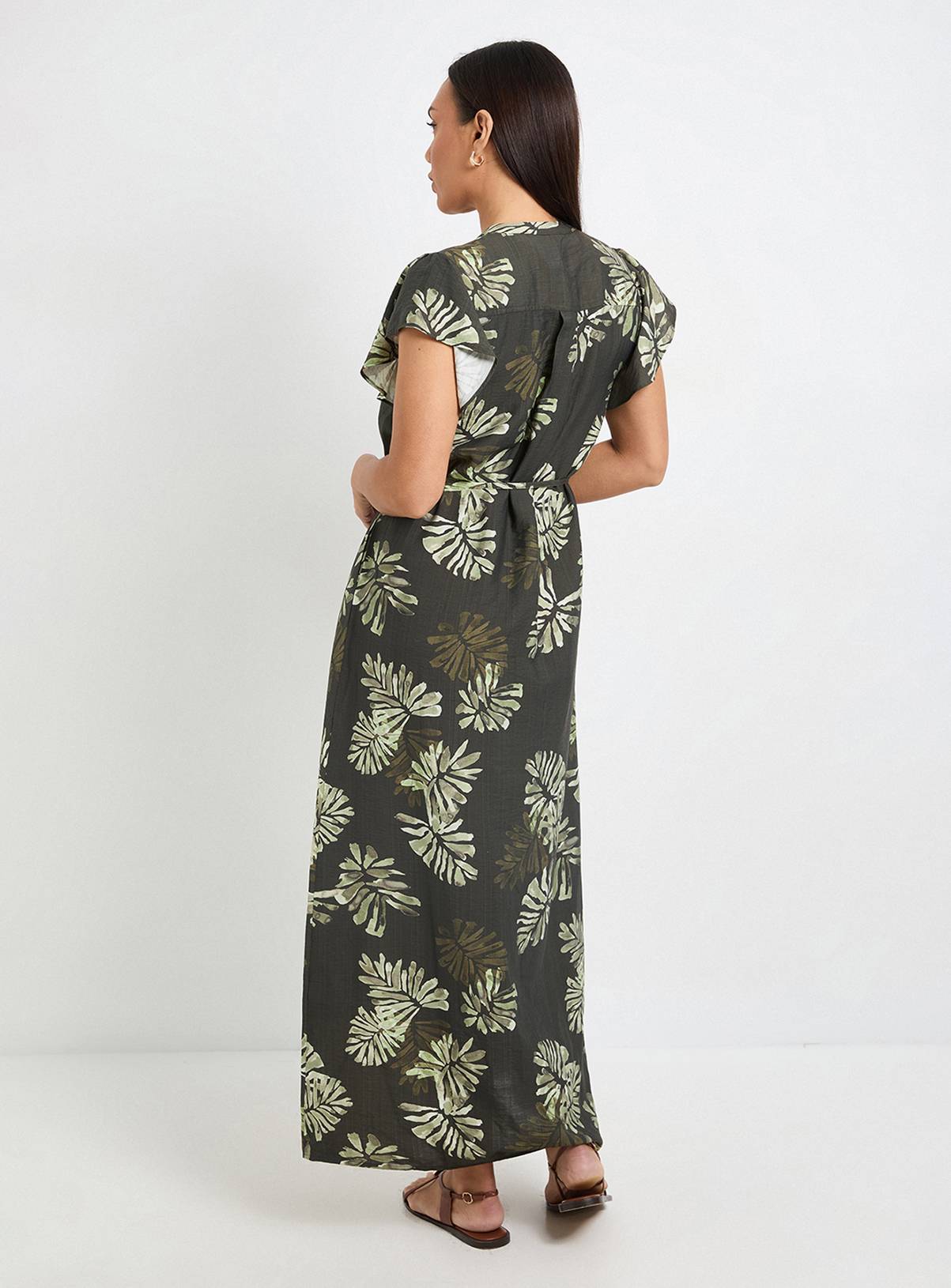 WALLIS Palm Print Pintuck Maxi Dress 8 - Image 3
