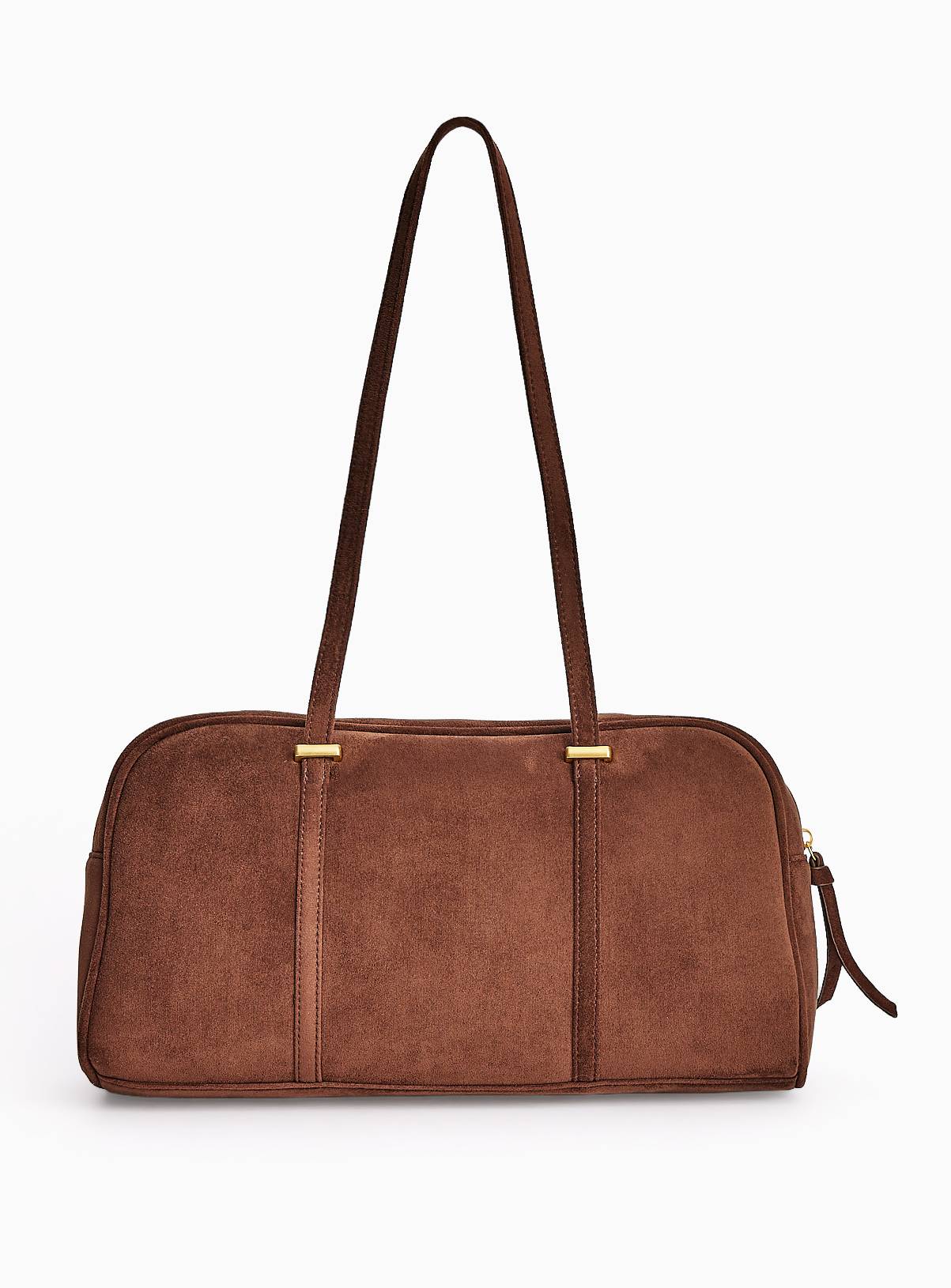 Faux Suede Shoulder Bowler Bag One Size - Image 1
