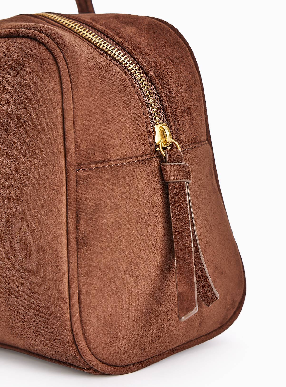 Faux Suede Shoulder Bowler Bag One Size - Image 2