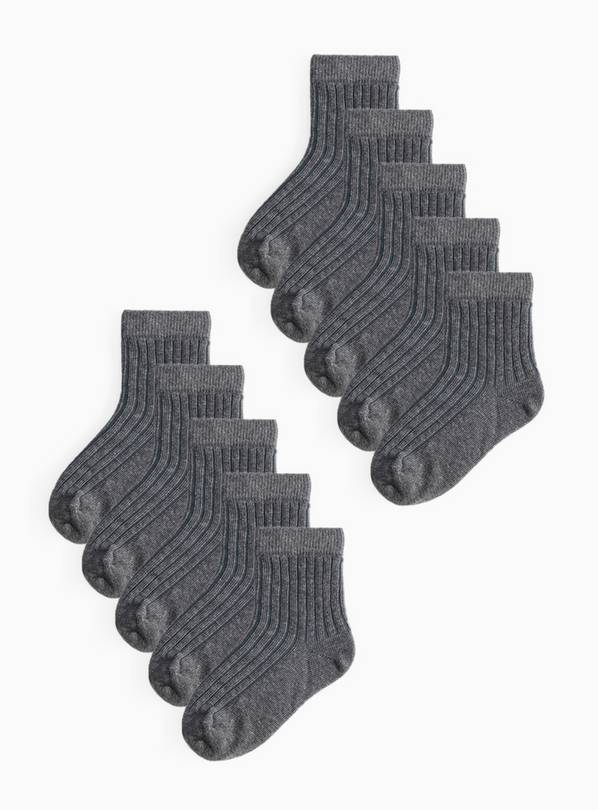10 Pack Grey Ribbed Socks 4-6.5