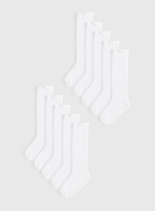 White Heart Print Knee High Socks 5 Pack  6-8.5 Infant