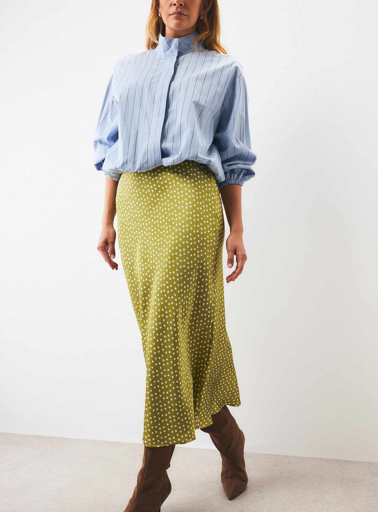 Green Polka Dot Satin Slip Skirt 22 - Image 1 thumbnail