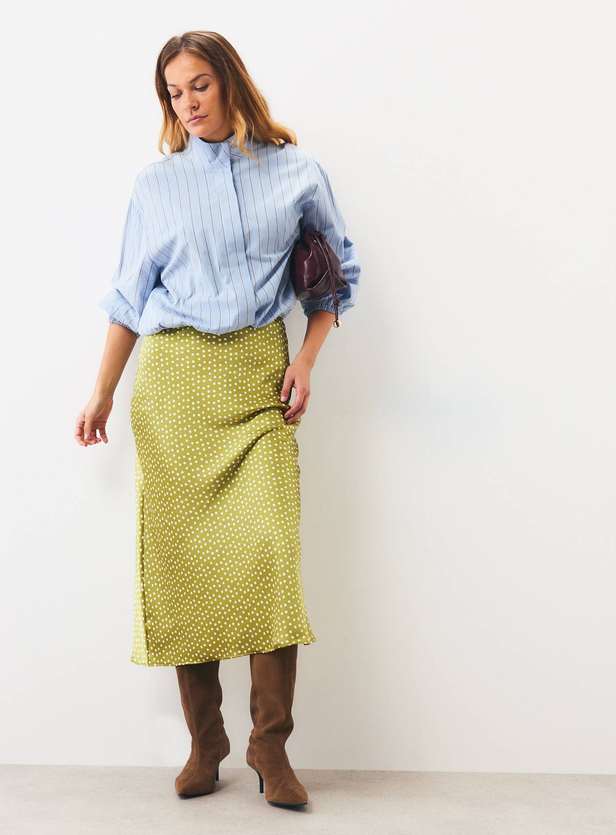 Green Polka Dot Satin Slip Skirt 22 - Image 2