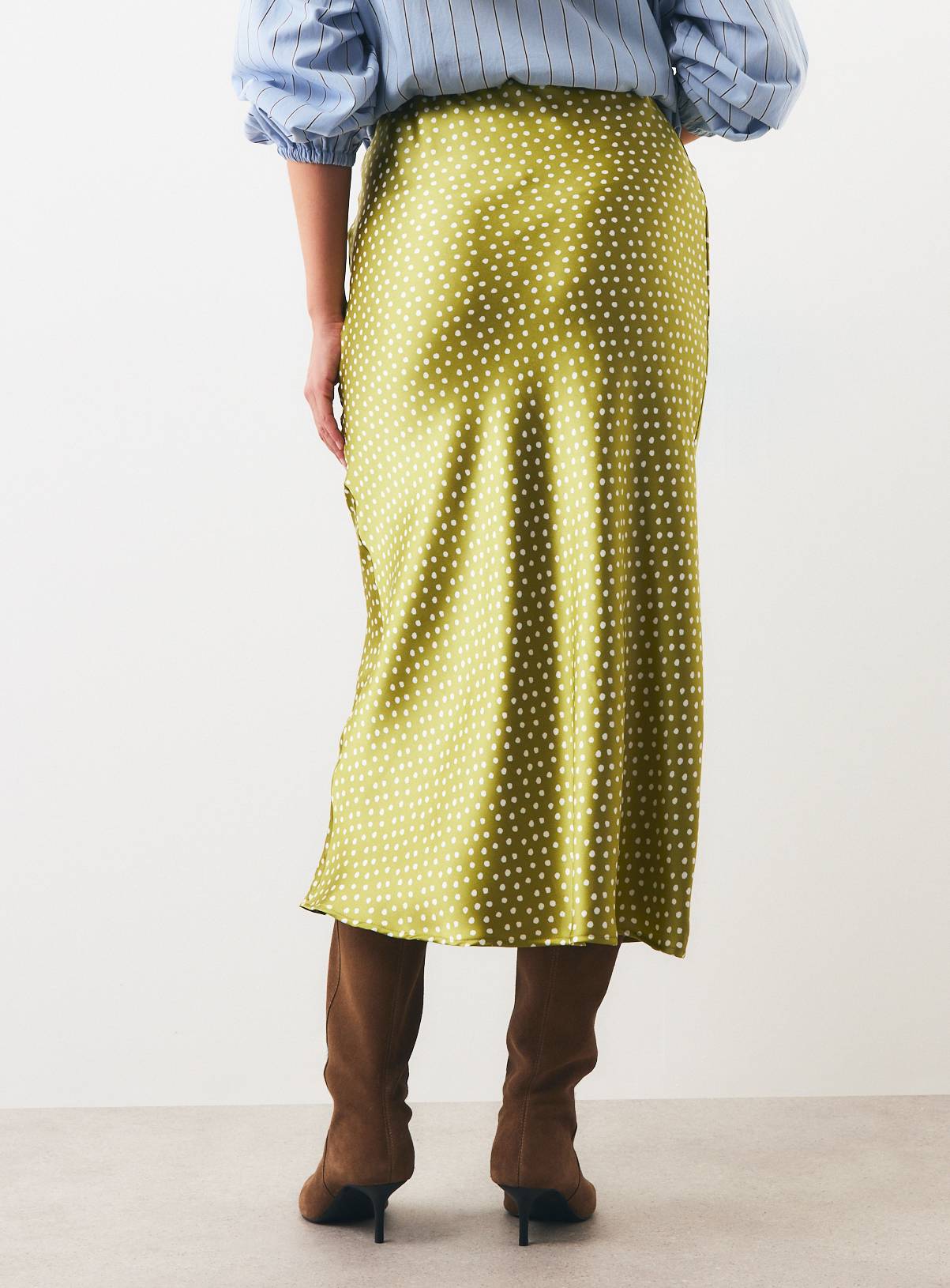 Green Polka Dot Satin Slip Skirt 22 - Image 4