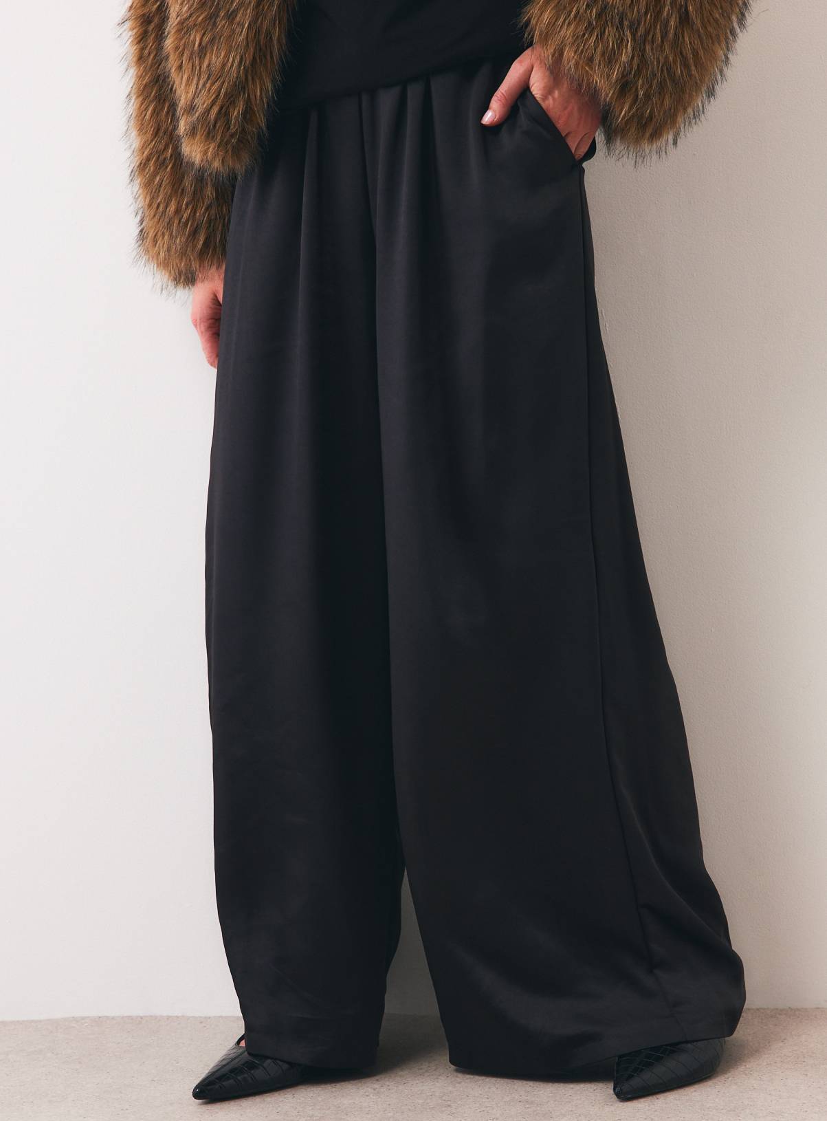 Black Satin Wide Leg Trousers 16 - Image 1