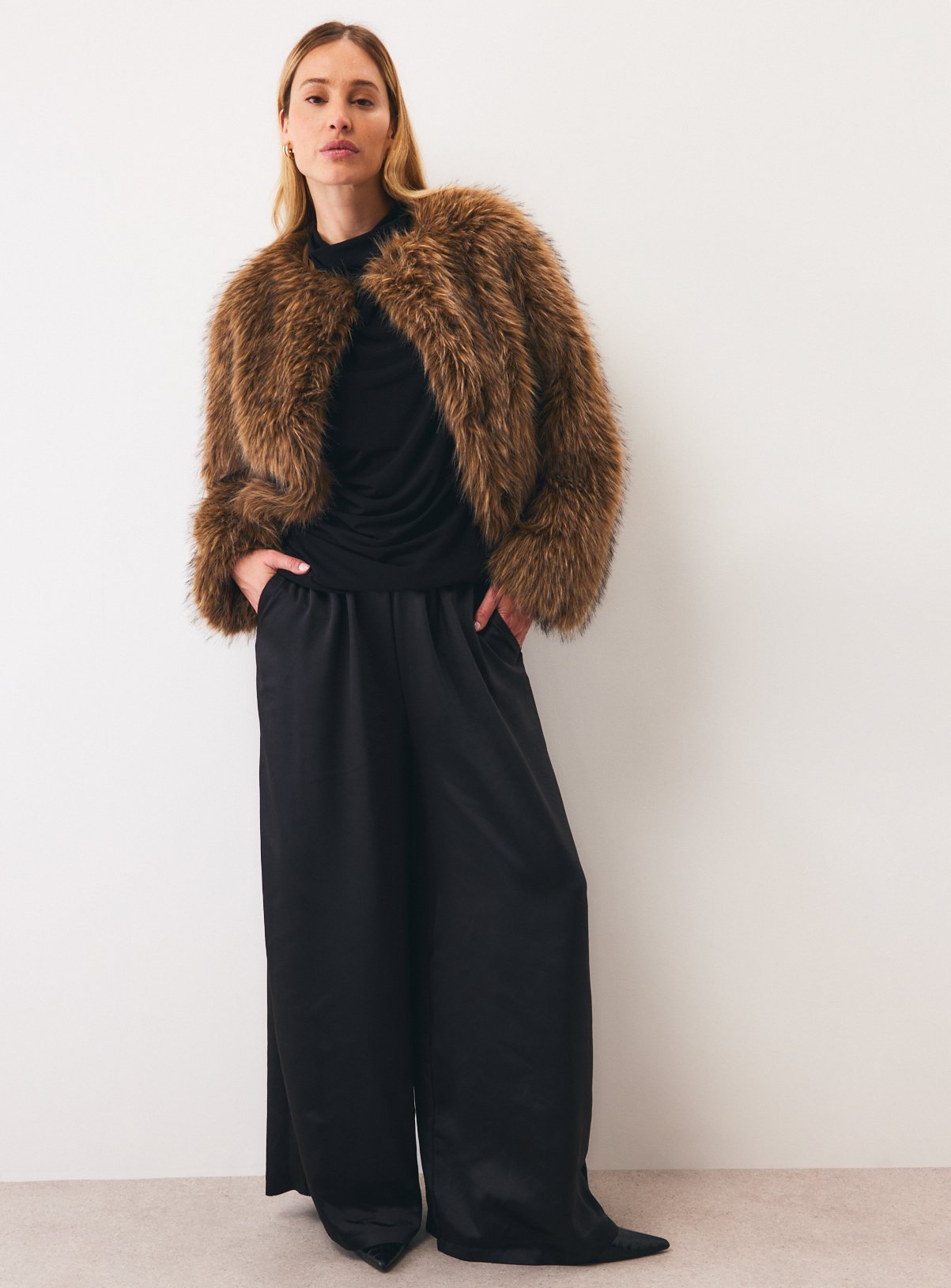 Black Satin Wide Leg Trousers 16 - Image 2 thumbnail