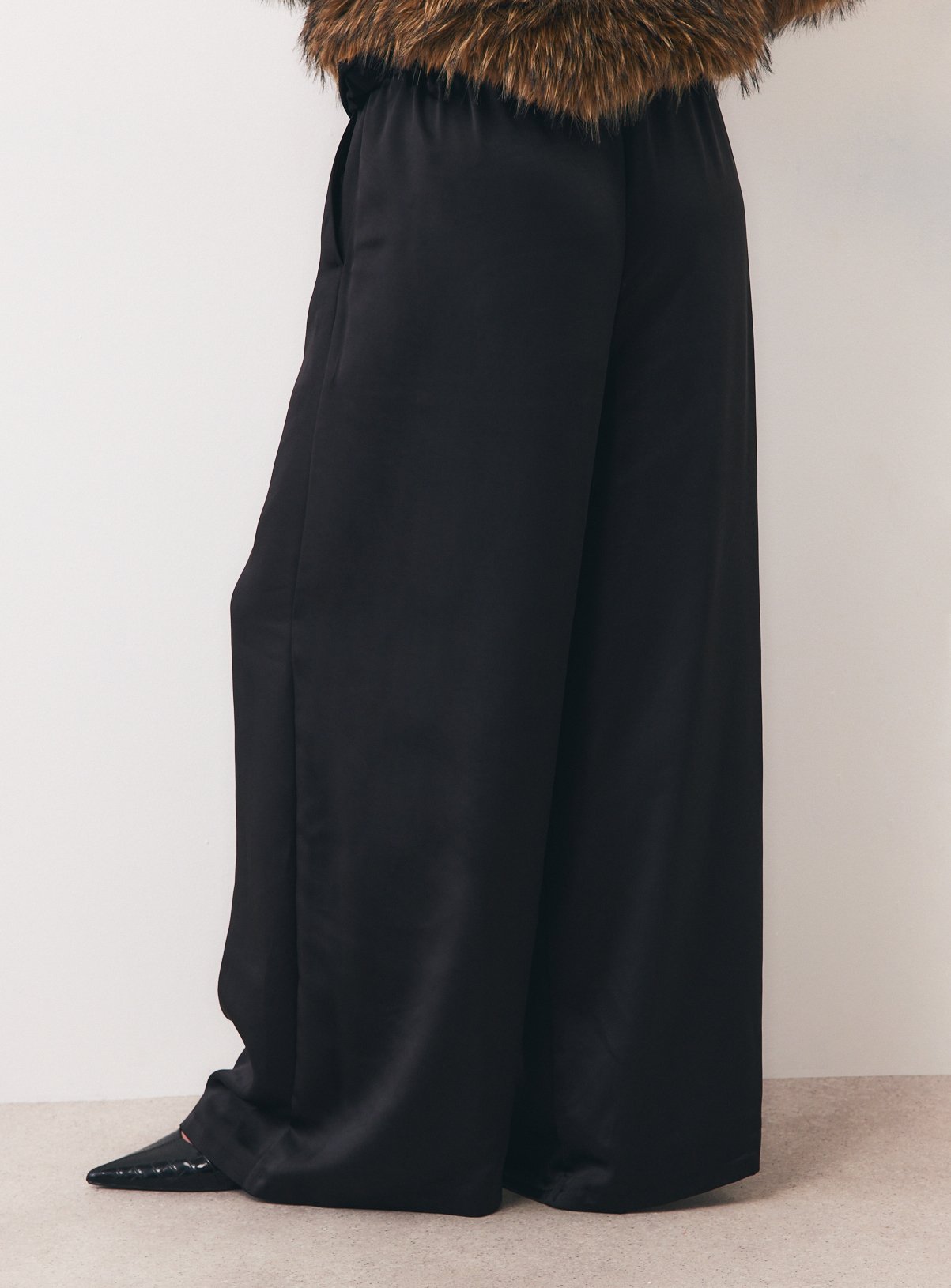 Black Satin Wide Leg Trousers 16 - Image 4 thumbnail