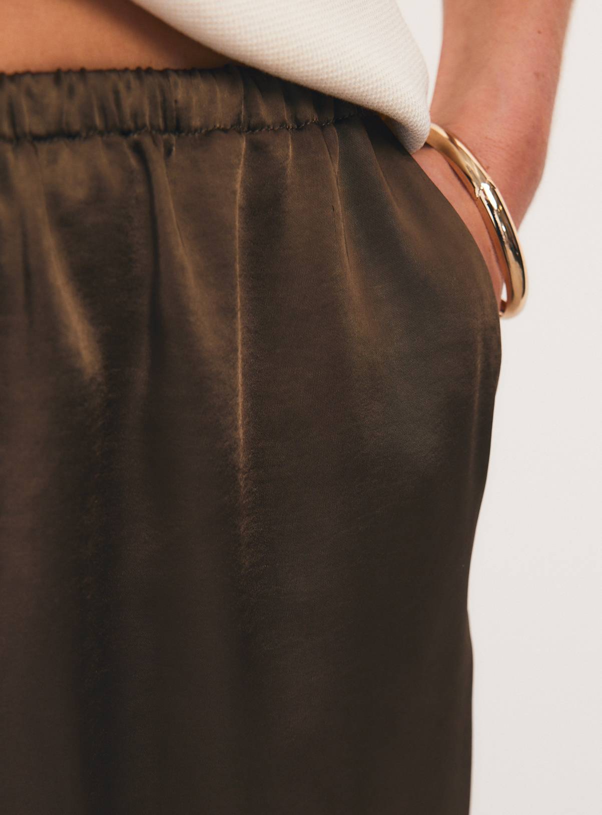 Khaki Satin Wide Leg Trousers 16 - Image 3