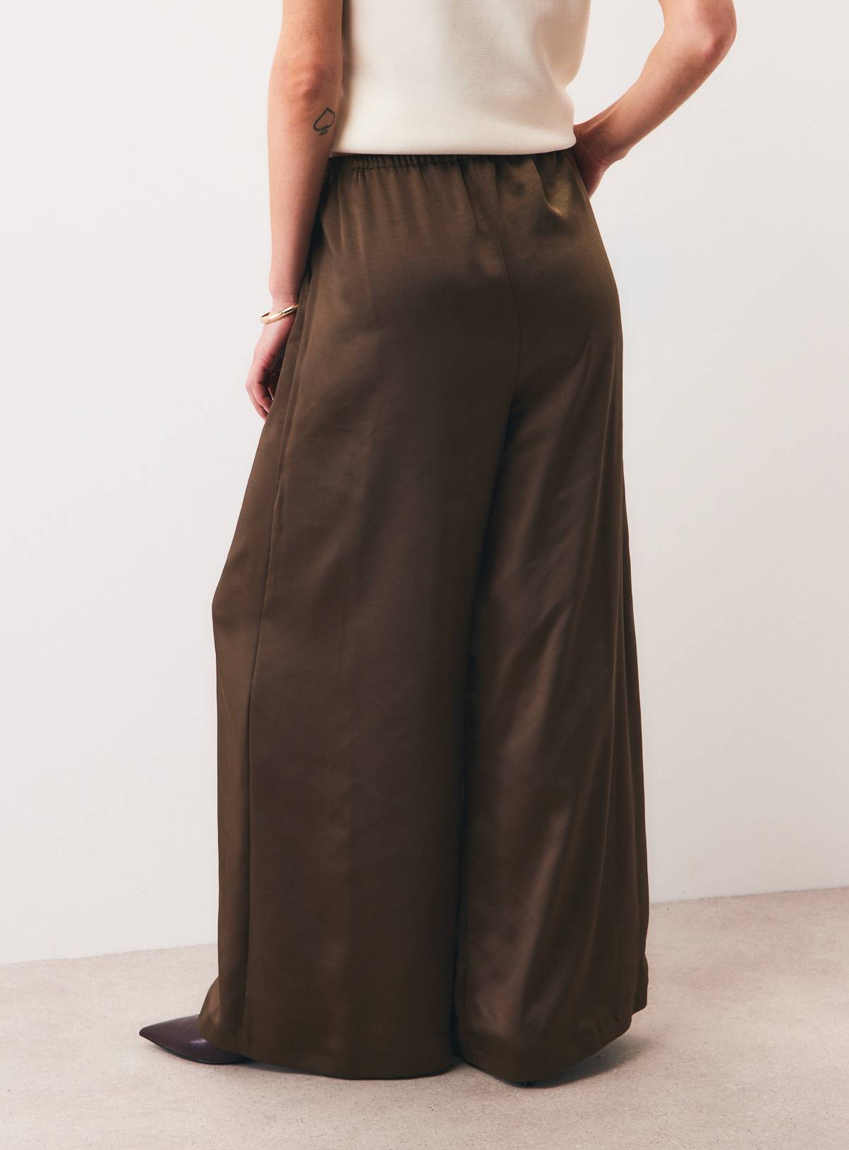 Khaki Satin Wide Leg Trousers 16 - Image 4