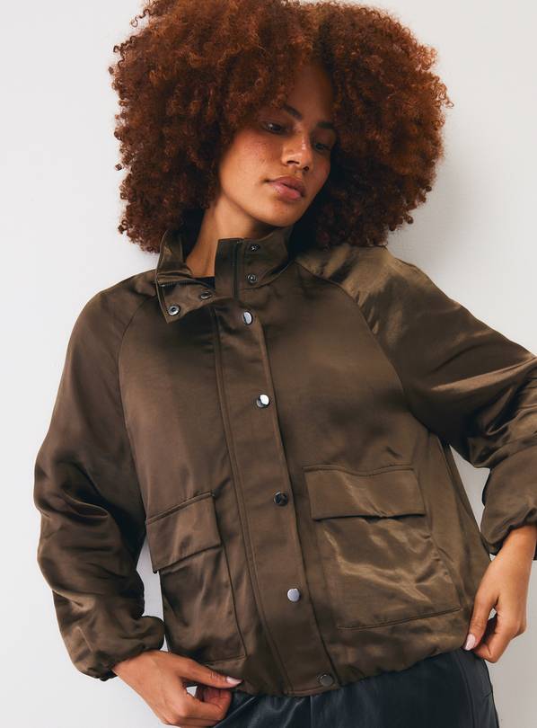 Khaki Satin Bomber Jacket 14